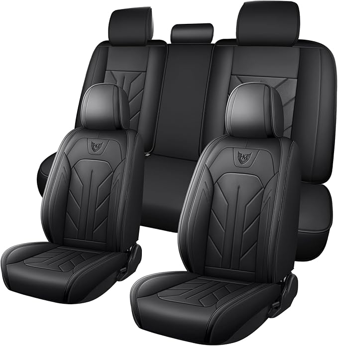 Car Seat Covers Front Seats Leather Car Seat Covers Durable Waterproof Luxury Universal Protective Interior Covers for SUV Pick-up Most Cars Trucks (Black)