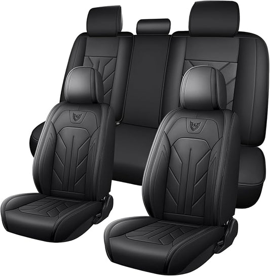 Car Seat Covers Front Seats Leather Car Seat Covers Durable Waterproof Luxury Universal Protective Interior Covers for SUV Pick-up Most Cars Trucks (Black)