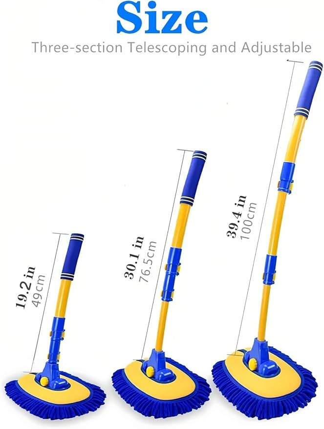 Upgrade Car Wash Brush with Long Handle,Car Wash Brush Car Cleaning Brush Kit Car Wash Mop Car Wash Brush with Hose Attachment Car Washing Brush with Scratch-Free Replacement Head(Blue