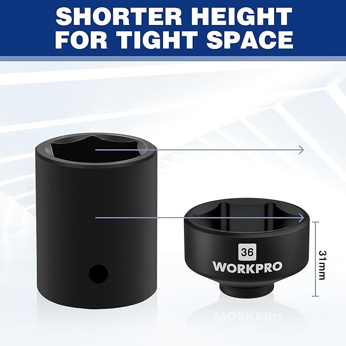 WORKPRO 24-38mm (6-Piece) Oil Filter Socket Wrench, Oil Filter Removal Tool, Oil Filter Change Set, Ideal for Some Ford F250, BMW, Mini, Volvo, Audi, VW, Porsche Vehicles