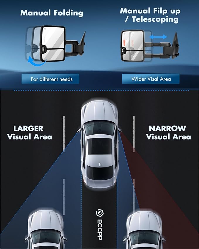 ECCPP Towing Mirrors Tow Mirrors With 1999-2002 For Chevy Silverado For GMC Sierra 1500/2500/3500 Power Adjusted Heated Led Turn Signal Width Light Black Pickup