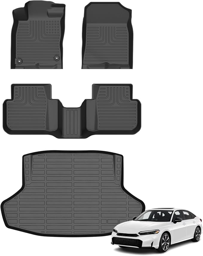 Floor Mats & Cargo Liner for 2025 Honda Civic Hybrid Sedan (Not Hatchback), All Weather Automotive TPE Floor Liners Set Anti-Slip Waterproof Accessories (Car Mats+Trunk Mat) Black