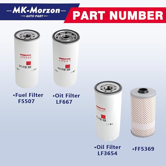 LF667(X2) LF3654 FF5507 FF5369 Fuel Oil Filter Kit Compatible with Volvo D12 D13 Oil Change Kit Replaces# 20972293 21707133 21707132