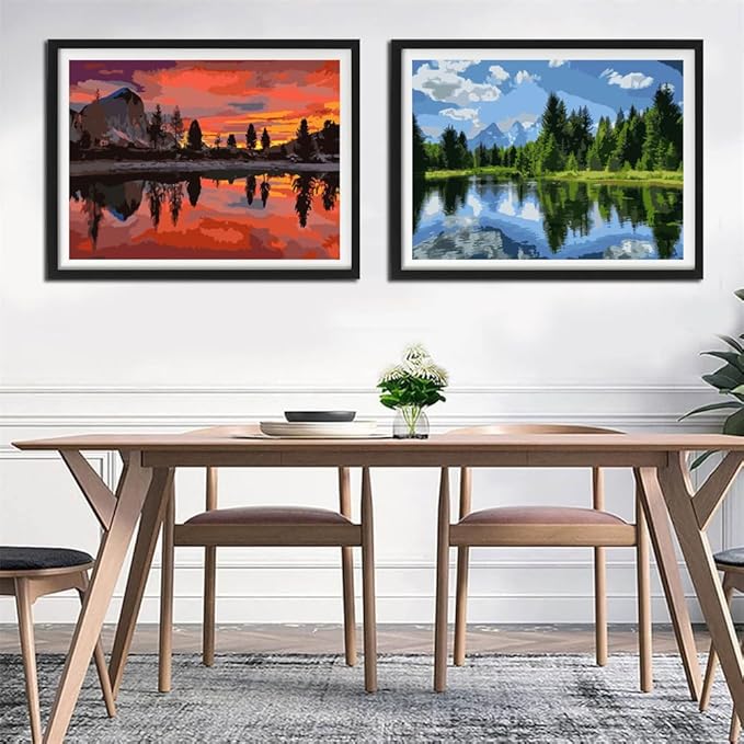 YANXIN Paint by Numbers Kit for Adults Beginners 2 Pack Paint by Numbers for Adults Rolled up Canvas for Home Decoration Creative Wall Art with Colorful Gift Box 12x16 inch Lake Refection 167-168