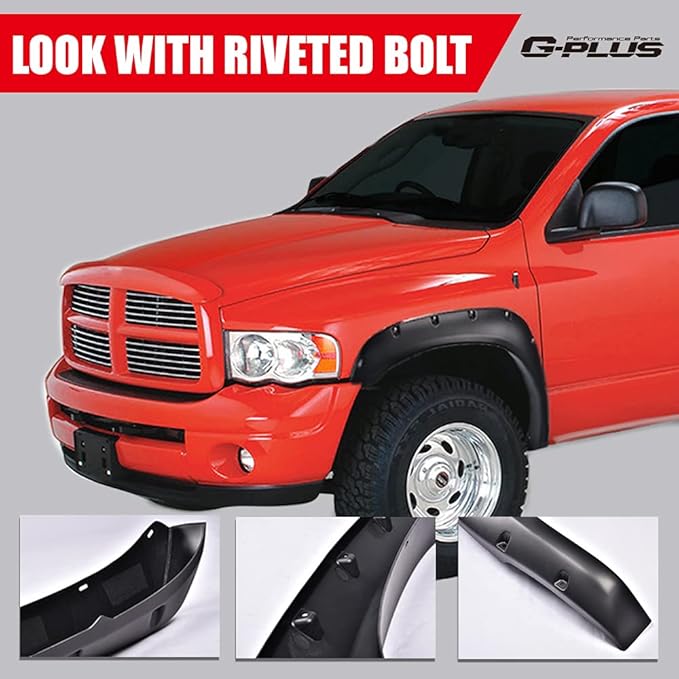 G-PLUS Fender Flares Pocket Rivet Style Wheel Cover Compatible with 2002-2008 Dodge Ram 1500/2003-2009 Ram 2500 3500 (Fleetside Models Only)