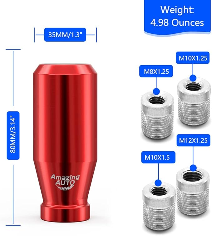 (Red) 6 Speed Weighted Manual Universal Automatic Gear Shifter Shift Knobs with 4 Adapters Fit Compatible with Manual Cars Most Automatic Cars