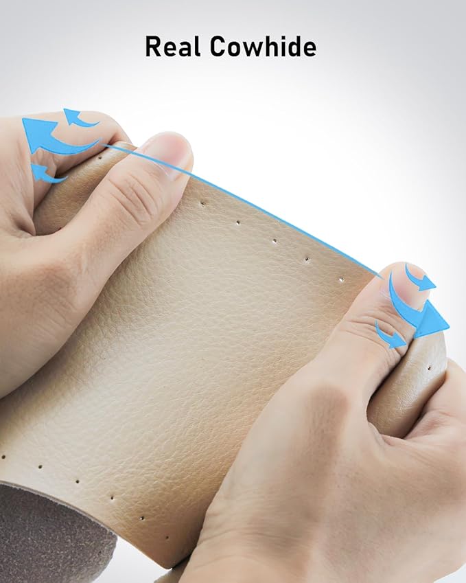 BELINOUS Leather Steering Wheel Cover Lace Up, Stitch On Wrap, Universal Fit 13-20 inch Car Truck SUV Pickup Boat, A Whole Piece of Cowhide, DIY Stitch w/Needle Thread (Size M0, Light Beige)