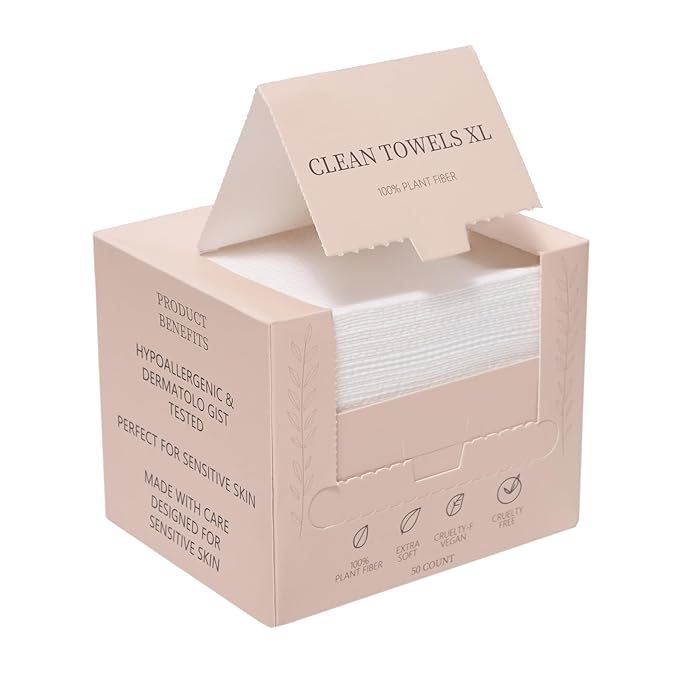 Velquinn Ultra Soft Face Towels, 100% Organic, Biodegradable, Hypoallergenic, Dermatologist Tested, 50 Count