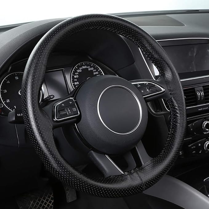 Top Genuine Leather Steering Wheel Cover with Anti-Slip Design, Soft Padding, Universal 15 Inch Auto Car Steering Wheel Stitch on Wrap