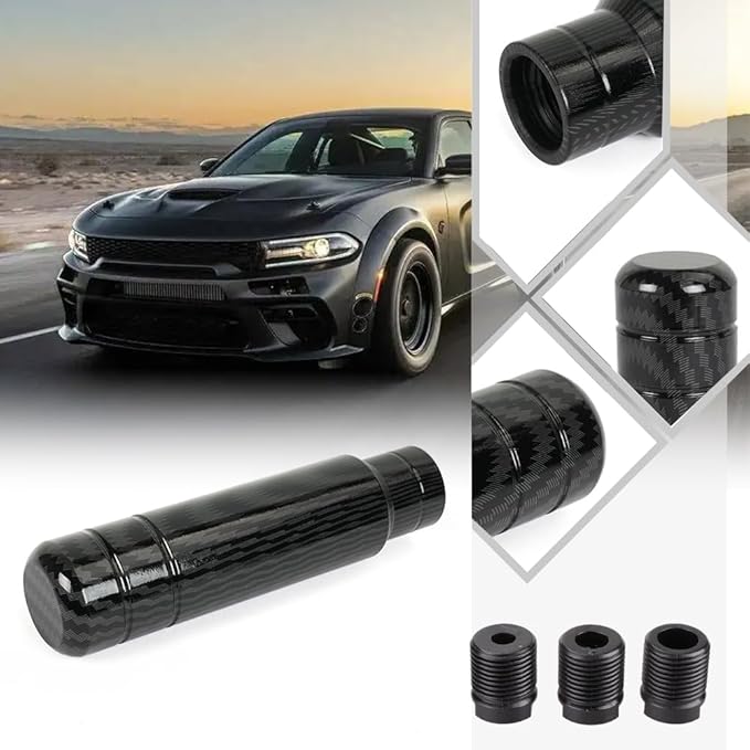BARTOO Aluminum Alloy Heavy Weighted Shifter Knob, 5" Auto Gear Shift Knob, Car Gear Lever Stick Shifter Handle,with 3 Threaded Adapters M8 M10 M12,Fit Most Automatic Manual Vehicle(Carbon Fiber)