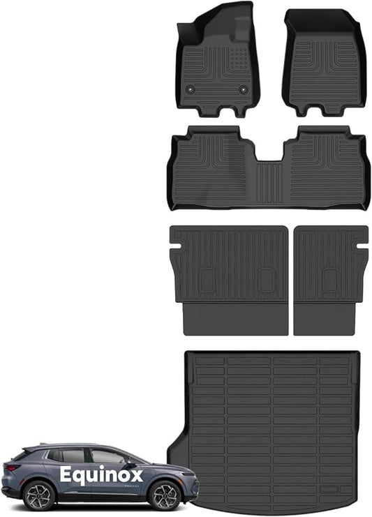 Wayhigh-All Weather Floor Mats and Cargo Mat with Seatback Cargo Set Fit for 2025 2024 Equinox EV TPE Car Mats Waterproof Heavy Duty Rubber Floor Liners for Equinox EV Accessories