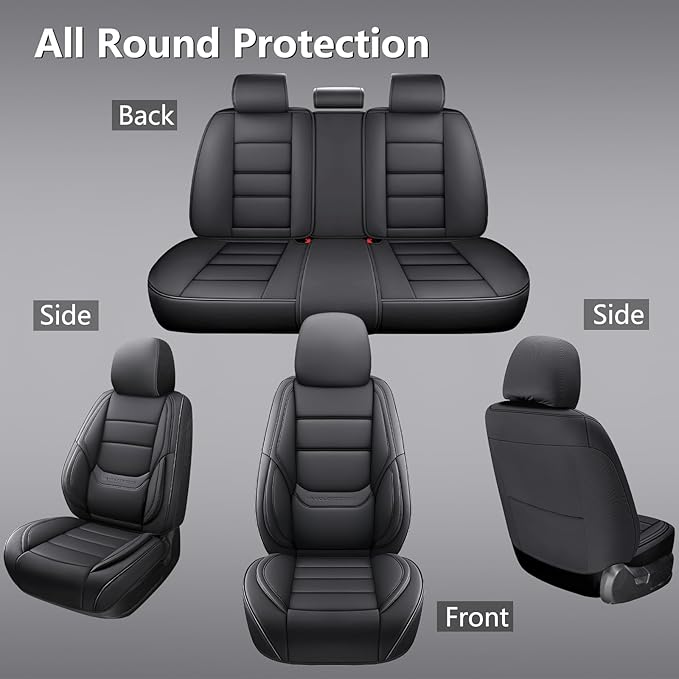 NS YOLO Leather Car Seat Covers Full Set,Universal Fit for Most Cars,SUVs and Sedans,Waterproof Luxury Leatherette Cushions, 5 Car Seat Protectors (Black, Full Set-5 Seats(Front and Rear))