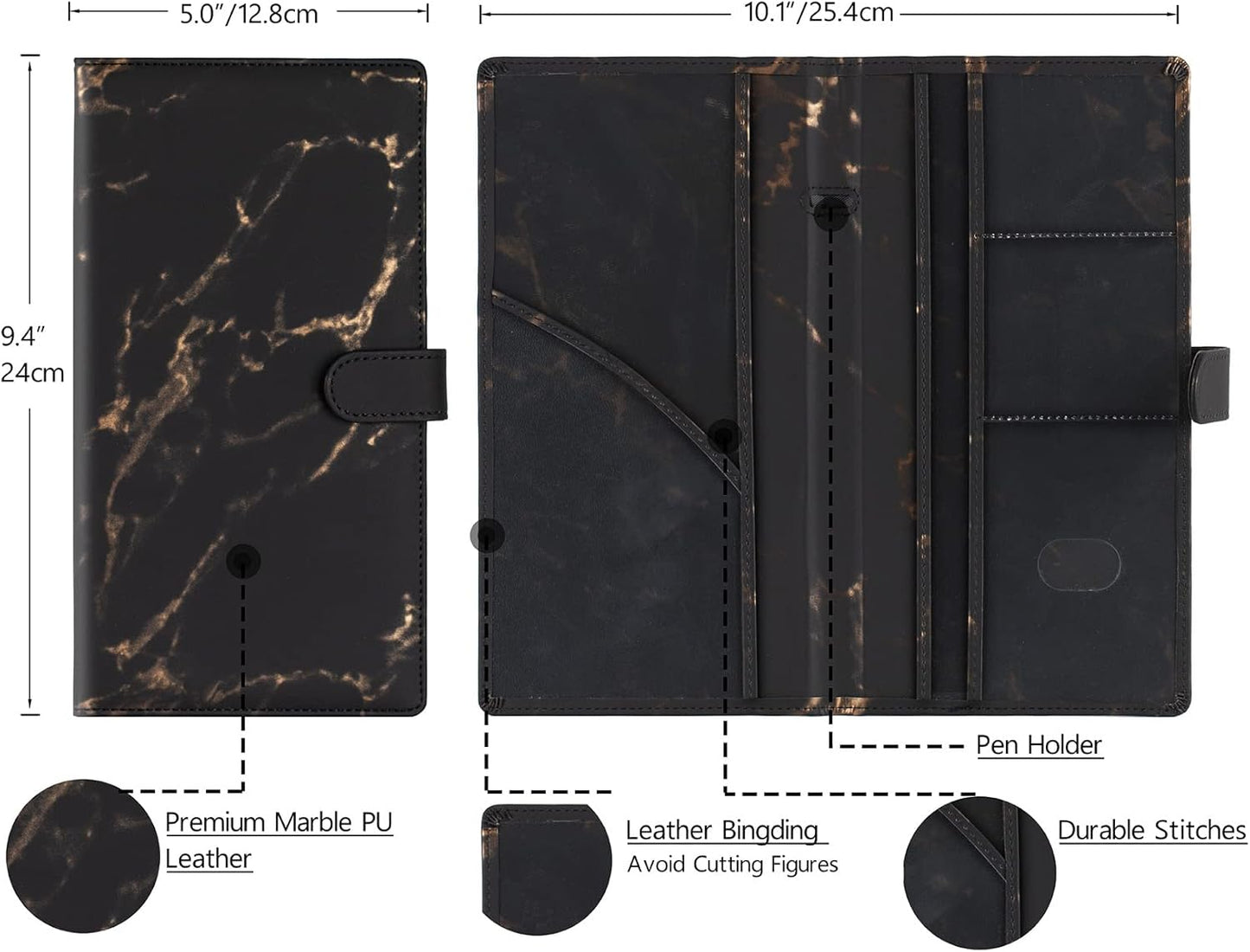 TOURSUIT Car Registration and Insurance Card Holder, Vehicle License Document Glove Box Compartment Organizer, Interior Car Accessories for Women Men (Marble Black)