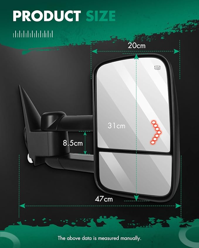 SCITOO Tow Mirrors Compatible with for 2007-2014 For Chevy For GMC 1500/2500 HD/3500 HD(07 New Body Only) Pickup Truck Power Adjusted Heated Turn Signal Light Black Towing Mirrors LH RH