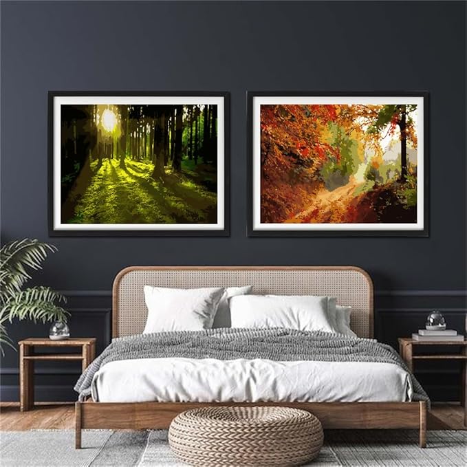 YANXIN Paint by Numbers Kit for Adults Beginners 2 Pack Paint by Numbers for Adults Rolled up Canvas for Home Decoration Creative Wall Art with Colorful Gift Box 12x16 inch Forest Sunrise 175-176