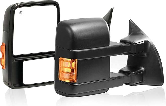 Towing Mirrors Left & Right Pair For 08-16 F-250 F-350 F-450 F-550 Super Duty,Power Heated,Amber Signal, Covex Lens, Black Mirror Driver Passenger Lh Rh Replacement