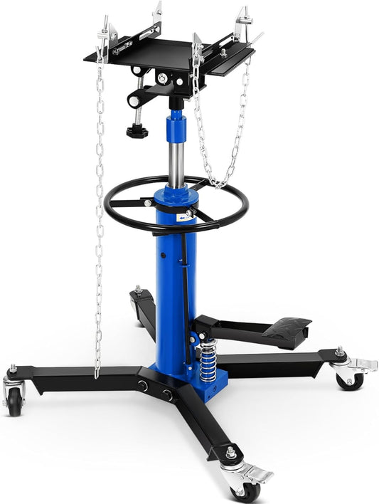 Transmission Jack, 1100lbs (1/2 Ton), 2-Stage Hydraulic Telescopic Jacks, Lifts 34"-68", with Foot Pedal & 360° Swivel Wheels, Ideal for Garage and Car Lifting, Heavy-Duty, Blue