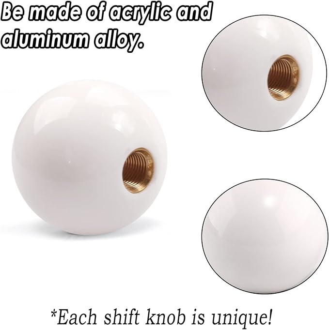 Round Ball Shift Knob Universal Gear Shift Knob 5 6 Speed for Manual Automatic Vehicles with Adapters (Pure White)