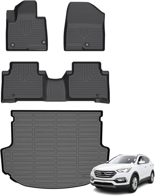 Floor Mats & Cargo Liner for 2013-2018 Hyundai Santa Fe Sport (only for Sport 5 Seats) All Weather Automotive TPE Liners Set Anti-Slip Accessories (Car Mats+Trunk Mat) Black
