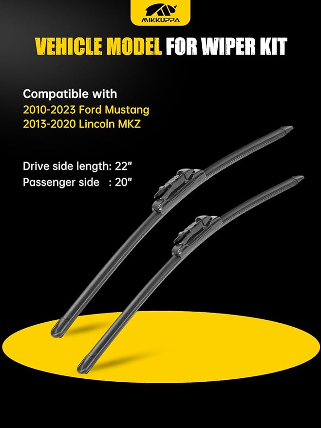 MIKKUPPA 22"+20" Windshield Wipers Blades Replacement for 2010-2023 Ford Mustang, 2013-2020 Lincoln MKZ, Pinch Tab All Season Wiper Blades(Pack of 2)