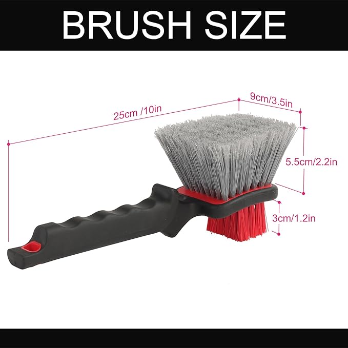 Wheel and Tire Brush for Cleaning Wheels, Tires and Rims, Car Wash Wheel Well Brush, Soft & Stiff Bristle Double Head Car Detailing Tire Scrub Cleaner Brushes