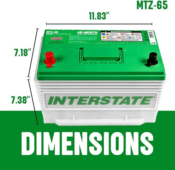 Interstate Batteries Automotive Battery 12V 65Ah 770CCA (MTZ-65) Automobile SLI AGM Starting Replacement Battery (Group Size 65) Cars, SUVs, Sedans, Trucks