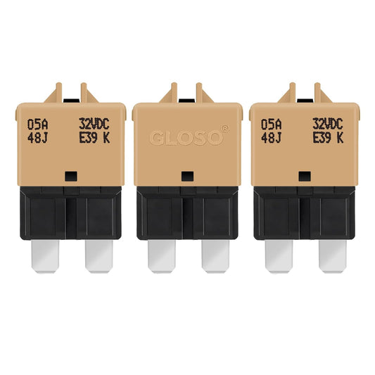 GLOSO Circuit Breaker E39 (T3) Manual Reset Fuse for Car Truck RV Automotive Marine Boat Trolling Motor & Custom Wiring Audio Battery Protection/Low Profile ATC/ATO (5A - 3 Pack)