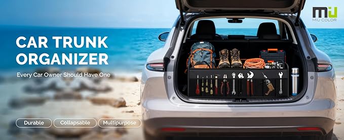 MIU COLOR Trunk Organizer for SUV, Collapsible Trunk Organizer for Car, Non-Slip Bottom, Storage Organizer for Sedans, Van, Jeep, Grocery, Large 4 Compartments, Black Mixed Orange 32"×13"×12"