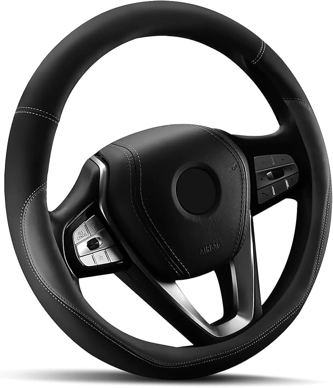HOTOR Car Steering Wheel Cover - Universal Car Accessory for Diverse Cars, Leather Cover with Anti-Slip Lining, for Steering Wheel with a Diameter of 15.5"-16",Gray