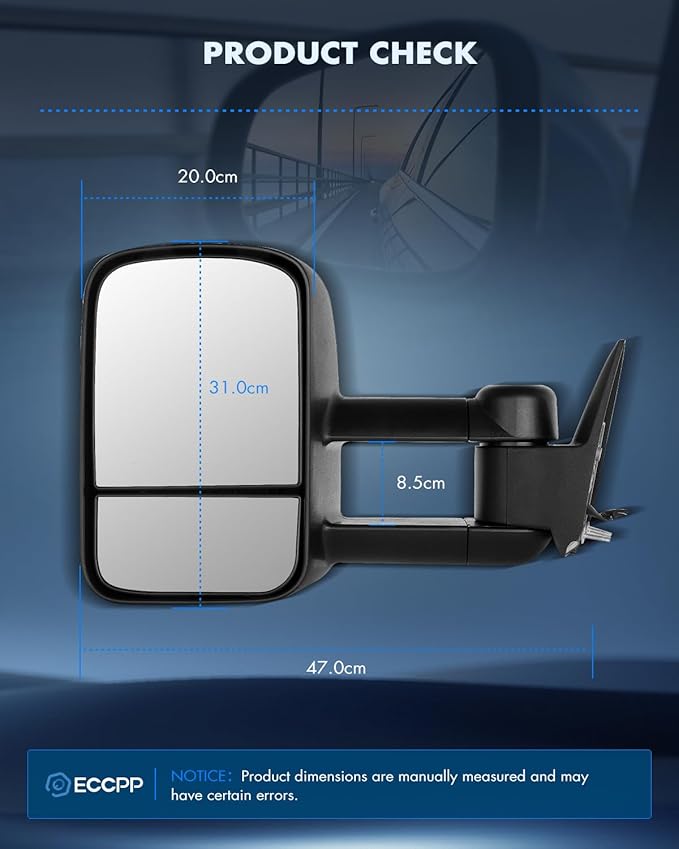 ECCPP Towing Mirrors Tow Mirrors With 1988-1998 For Chevy/For GMC Silverado/Sierra 1500 2500 3500 Pickup Truck Power Adjusted No Heated No Turn Signal Light Black Pickup