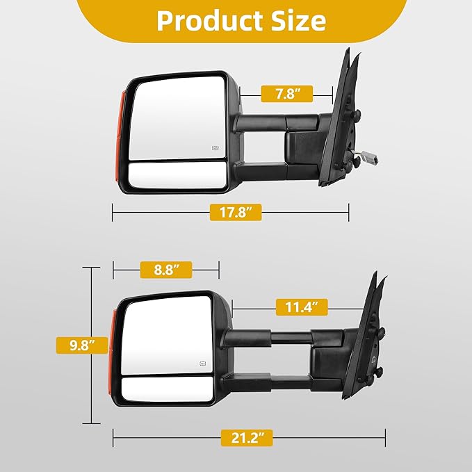DWVO Towing Mirrors Compatible with Toyota Tundra 2007-2017, Power Heated Side Mirrors with Turn Signal, Manual Extending and Folding, Pair Replacement Tow Mirrors Set