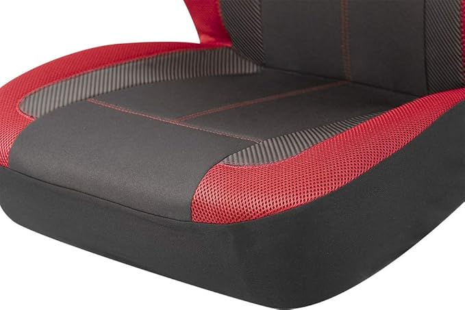 PIC AUTO Low Back Car Seat Covers - Sports Carbon Fiber Mesh Design, Two Front Set, Airbag Compatible, Universal Fit for Most Cars (Red)