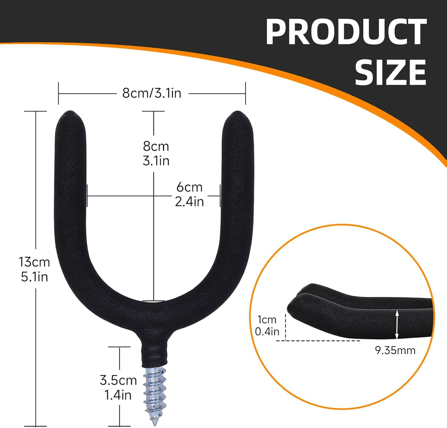 12 Pack Garage Storage System Steel U Hooks with Anti-Slip Coating Home Improvement and Organization Screw in Hooks Easy Wall Mounting Heavy Duty Bike and Ladder (Black, 12 Pack)