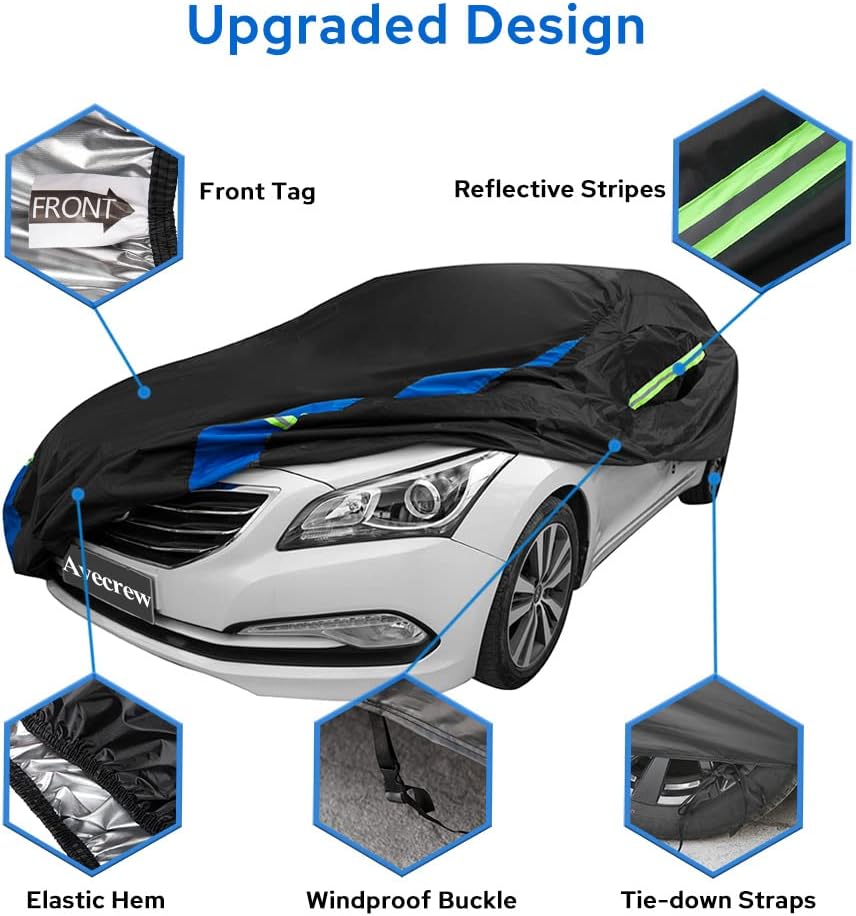 Avecrew Car Cover Waterproof All Weather for Automobiles, Outdoor Heavy Duty Full Exterior Covers for Sedan(186"-193")