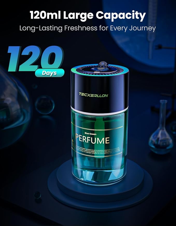 Car Air Freshener, Car Diffuser with RGB Ambient Light & Starry Ceiling, 4 Smart Scent Modes, 120-Day Runtime, Auto On/Off,USB-C Rechargeable, Ocean-Inspired Fragrance, 120ML