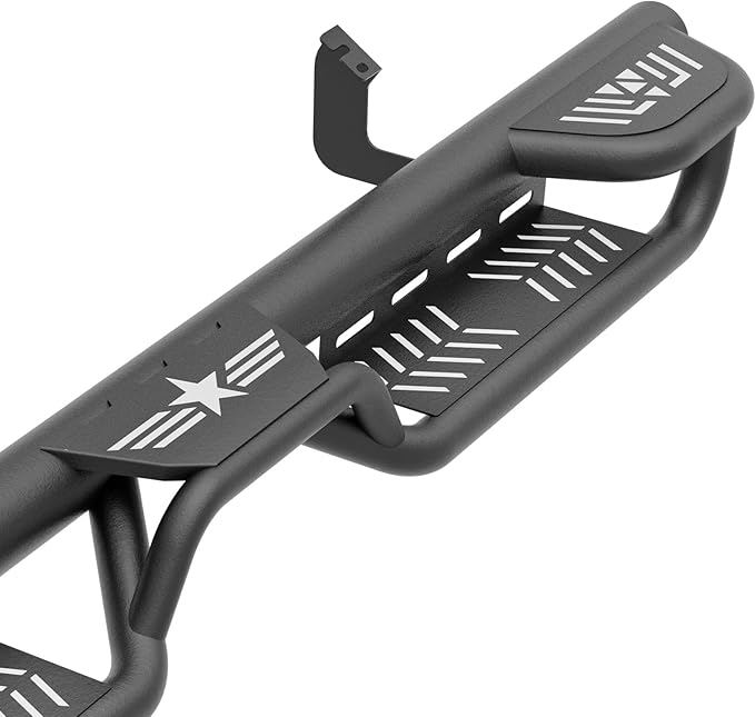 Three Raised Steps Double Cab Running Boards Compatible with 2022-2025 Toyota Tundra DoubleCab (2 Half-Size Rear Doors) Side Steps, Two Stair Design Style Nerf Bars Black Truck Side Rails