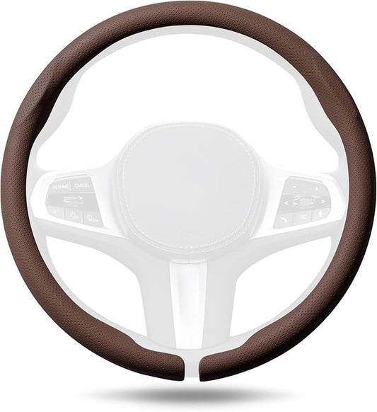 Aimato Nappa Leather Steering Wheel Cover, Ultra-Thin Car Steering Wheel Cover,Comfortable & Breathable Microfiber,Universal Fit for Most Cars,Brown