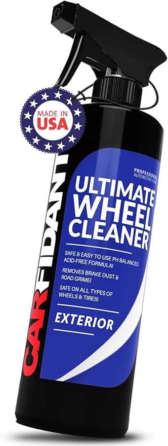 Carfidant Wheel Cleaner and Tire Cleaner – Safely Formula Quickly Removes Brake Dust, Grime & Dirt - Rim Cleaner Spray Safe for Alloy, Aluminium, Chrome and Tires- pH Neutral Solution – 17 fl Oz