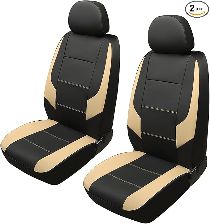 GIANT PANDA Front Car Seat Cover for Jeep Wrangler JK (2007-2018),Leather Bucket Seat Covers Custom Fit Jeep Accessories (Beige) 2-Pack