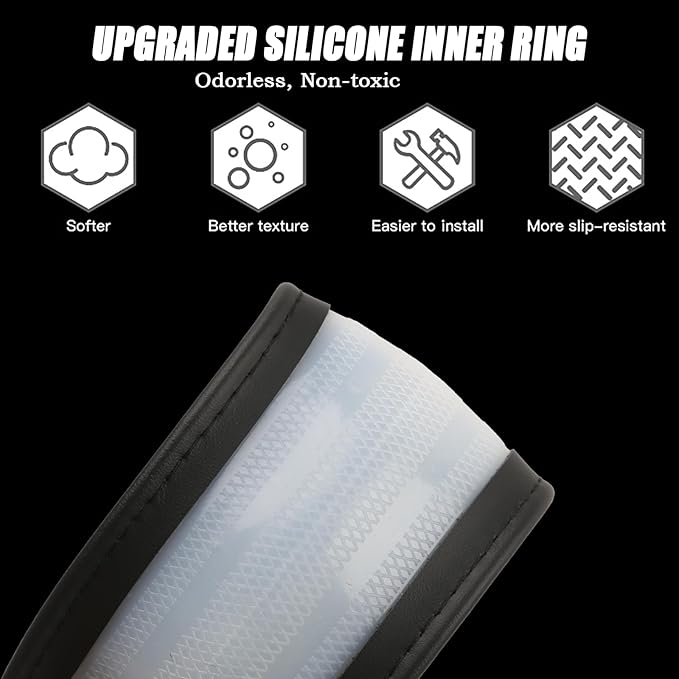 Genuine Leather Steering Wheel Cover for Men Women with Upgraded Silicone Inner Ring, Non-Slip, Breathable, Odorless, Universal 14.5-15 Inch (Pink X, Microfiber Nappa Leather)