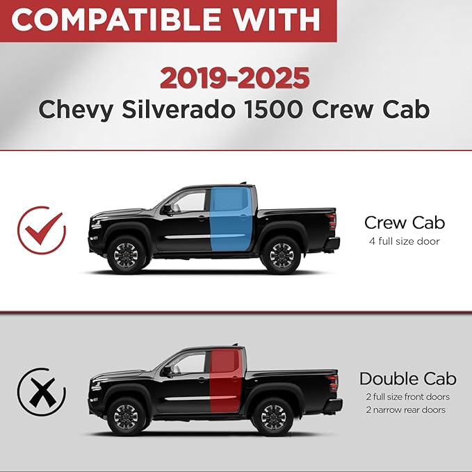 6" Running Boards Compatible with 2019-2025 Chevy Silverado 1500 Crew Cab Black Aluminum Alloy Side Steps Nerf Bars