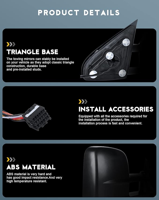 OCPTY Tow Mirrors Power Heated Left Driver Right Passenger Side Towing Mirrors Fit For 2014-2018 For Chevy For Gmc 1500 2015-2019 For Chevy For Gmc 2500 Hd 3500 Hd With Black Housing Manual Folding