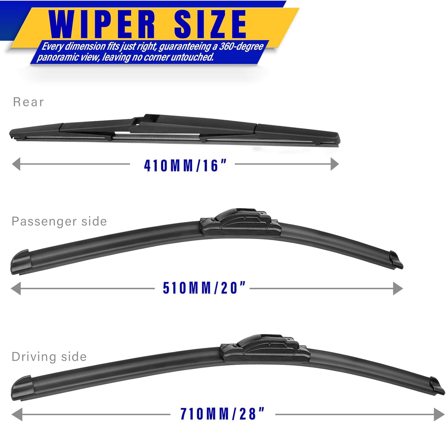 3 wipers Replacement for 2011-2020 Toyota sienna, Windshield Wiper Blades Original Equipment Replacement - 28"/20"/16" (Set of 3) U/J HOOK
