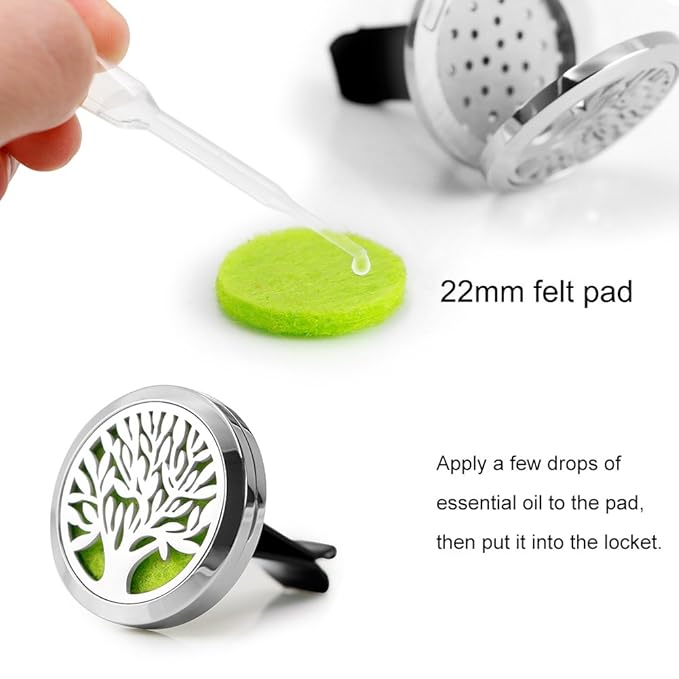 Car Air Freshener, 2PCS 30mm Car Aromatherapy Essential Oil Diffuser Stainless Steel Cars Diffuser with Vent Clip 12 Felt Pads