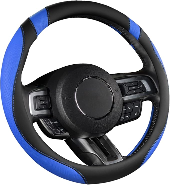 West Llama Car Steering Wheel Cover for Ford Escape,Explorer,Fusion,Focus,Bronco,Transit,Edge(Black+Blue- Standard Size)