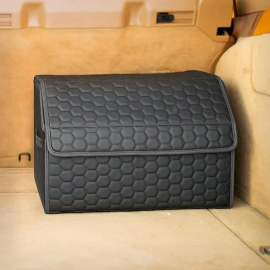 Owleys Trunk Organizer For Car - Collapsible Storage Bins - Keep Groceries, Sports Gear & Tools Secure On Road Trips - Best Gifts for Men - Heavy Duty Cargo Tote (Black 21.6)