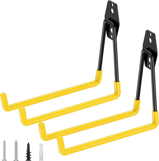 TICONN 2 Pack Heavy Duty Garage Hooks, Steel Utility Wall Storage Hooks, Wall Mount Hanger Organizer for Ladders, Bikes, Tools, Bulky Items (Large, Yellow Square)