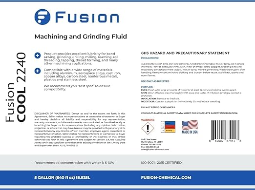 Machining, Grinding, and Cutting Fluid | Fusion Cool 2240 | General Purpose Coolant, Cutting Oil and Machine Shop Operations | Semisynthetic (5 Gallon)