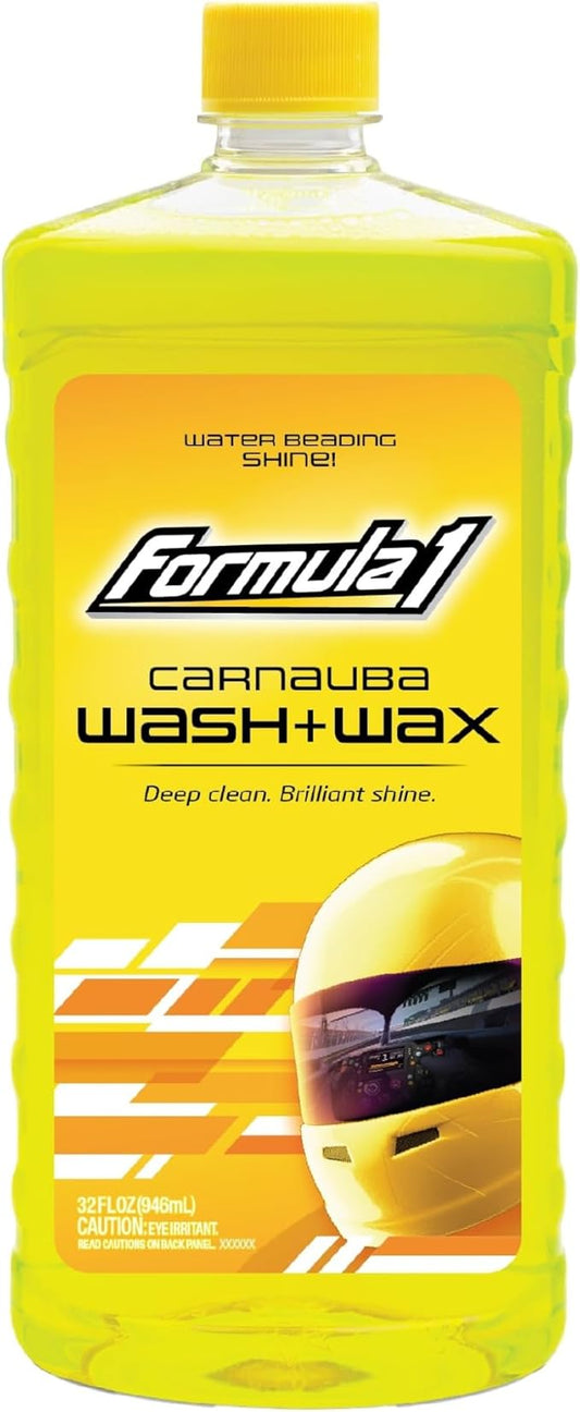 Formula 1 Car Wash and Carnauba Wax, 2-in-1 Car Cleaning Soap for Auto Detailing, Removes Tough Dirt and Leaves a Brilliant Shine (32 ounces)