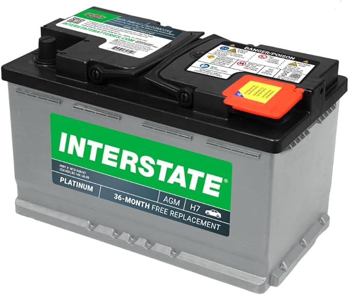 Interstate Batteries Automotive Battery 12V 80Ah (Group Size H7, 94R) 850CCA SLI AGM Automobile Replacement Battery for Cars, SUVs, Sedans, Trucks (MTX-94R/H7)
